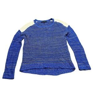 Generation Love NY Womens Blue White Knitted Open Knit Sweater Crewneck XS